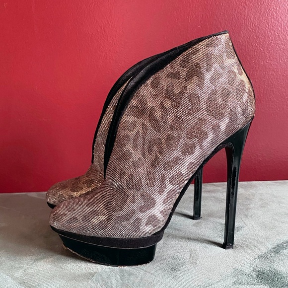 Authentic Brian Atwood Animal Print Crystal Platform Boots - Picture 1 of 4